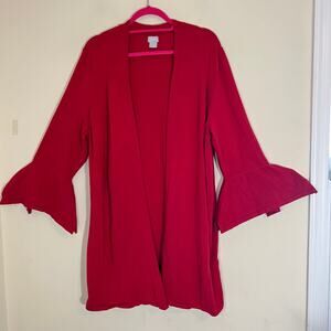 Chico’s Open Front Knit Long Line Cardigan Sweater Size XL Normcore Corpcore Red